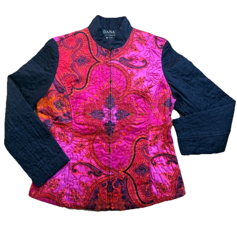 Dana Buchman‎ Wmns 8P Quilted Zip Jacket Floral Paisley Magenta/Black NWT Boho